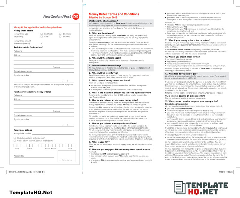 Money Order Application Form Money Order Application Form