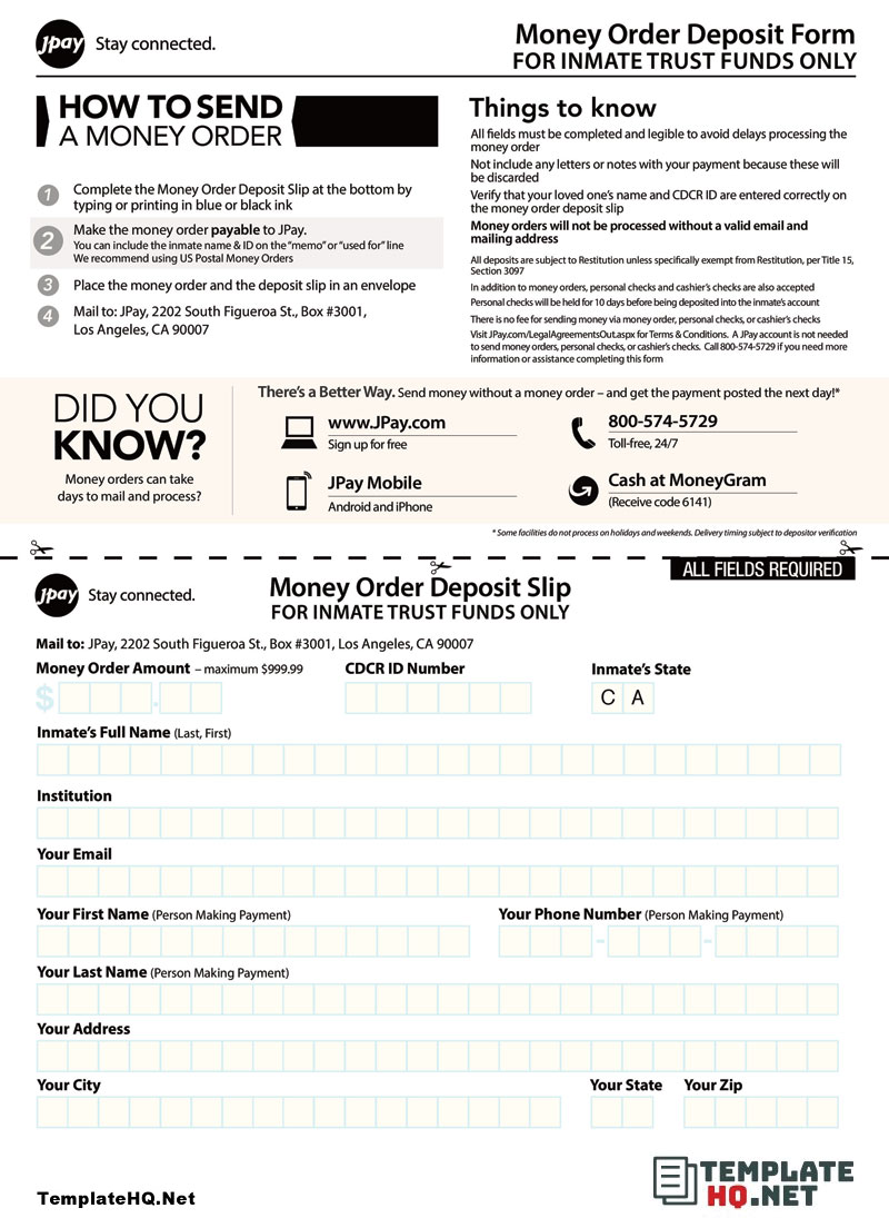 Money Order Deposit Form Money Order Deposit Form