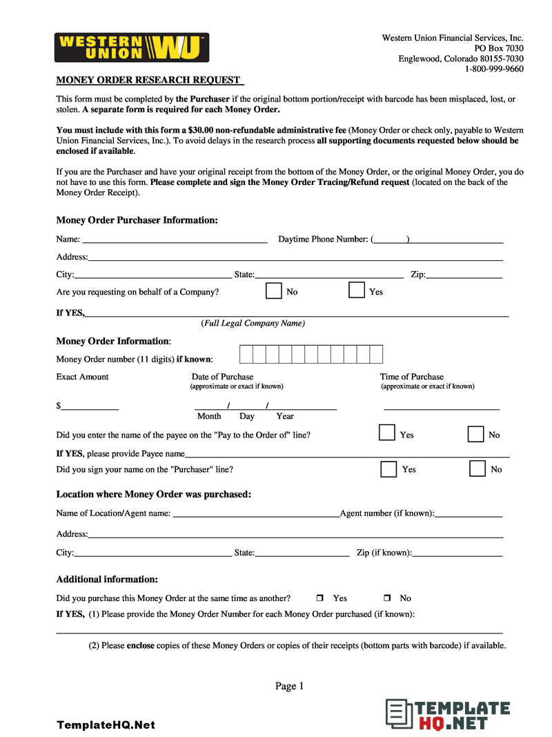 Money Order Research Request Form Money Order Research Request Form