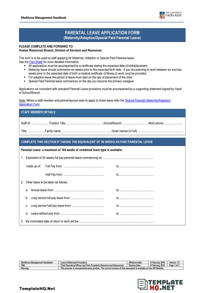Parental Leave Application Form