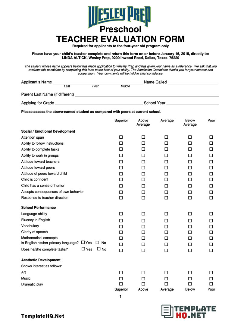 Pre School Teacher Assessment Pre School Teacher Assessment