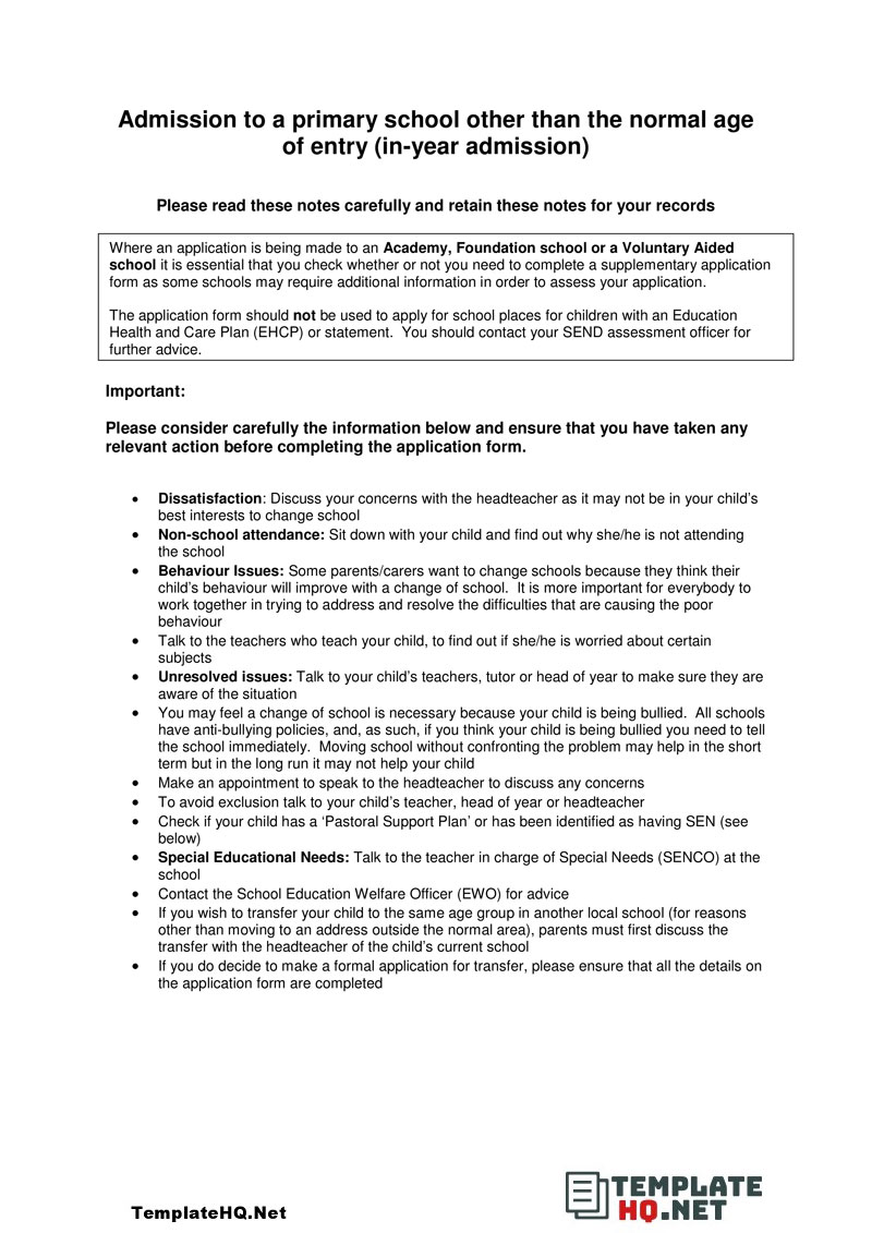 Primary School Transfer Form Primary School Transfer Form