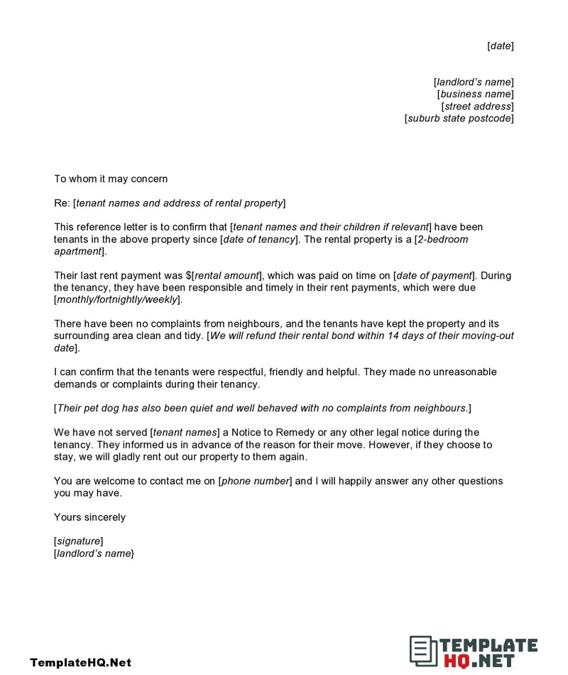 Recommendation Letter From Employer to Landlord