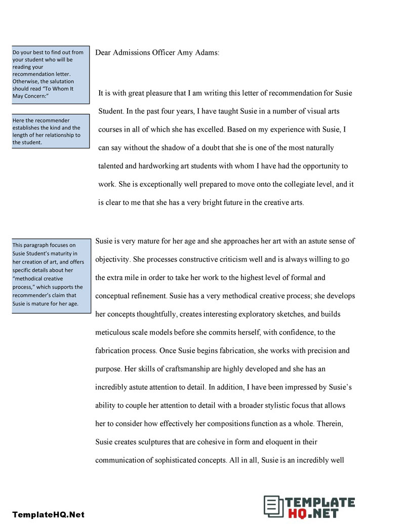 Recommendation Letter for Student Going to College