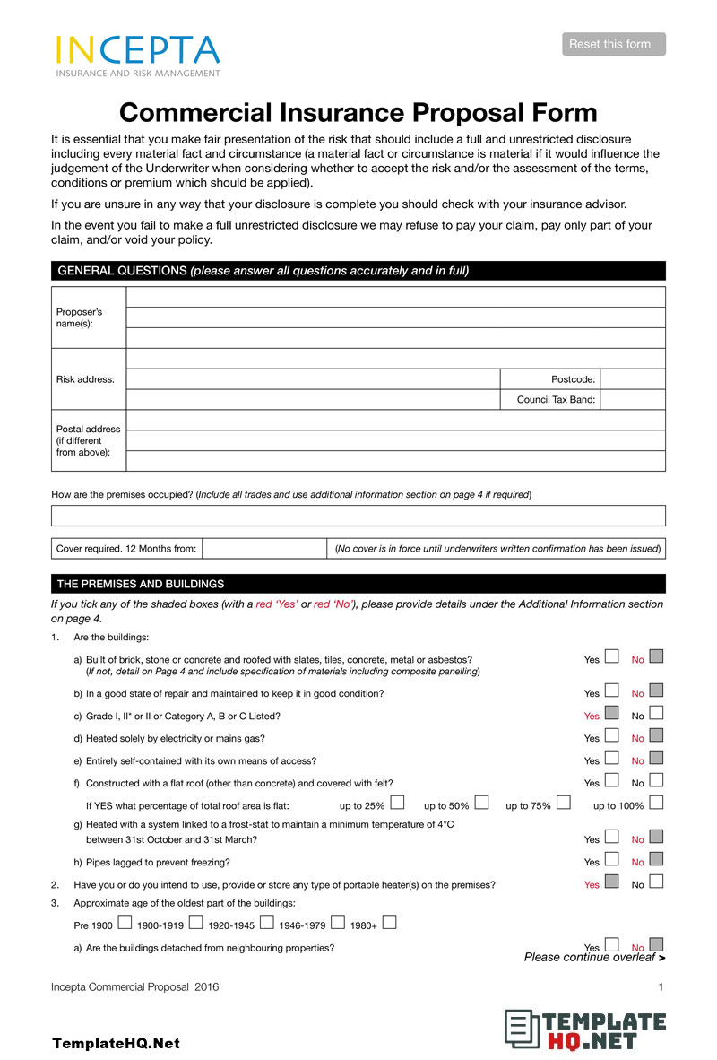 5 Best Samples Insurance Proposal Form Template Hq