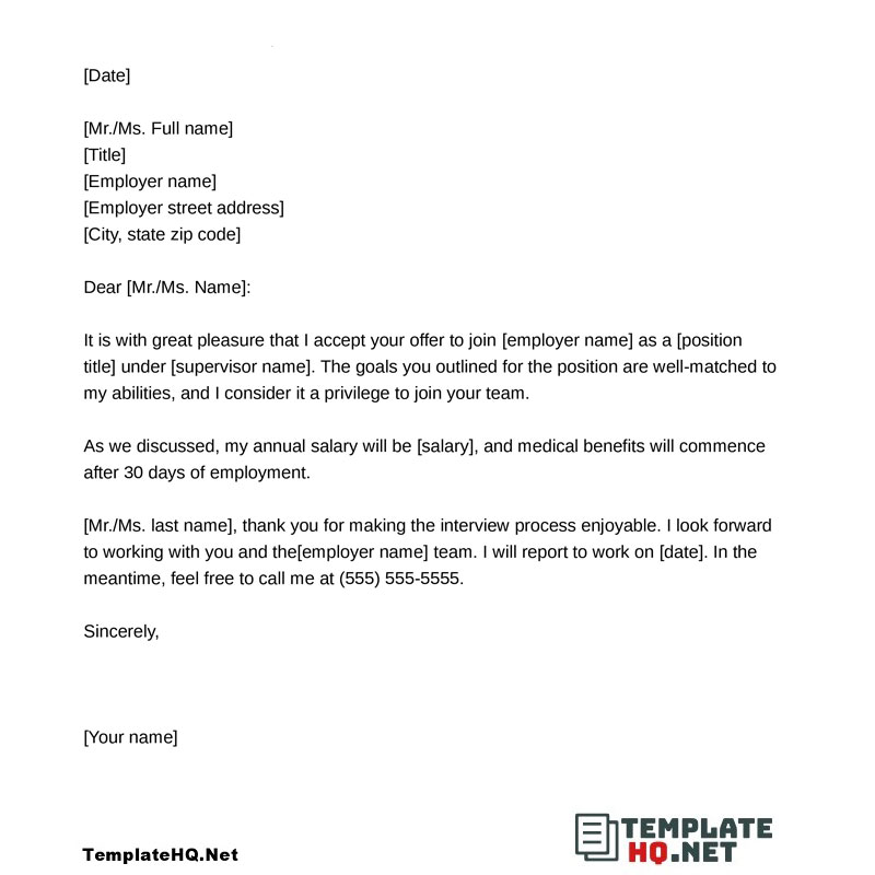 Sample Job Offer Acceptance Letter from www.templatehq.net