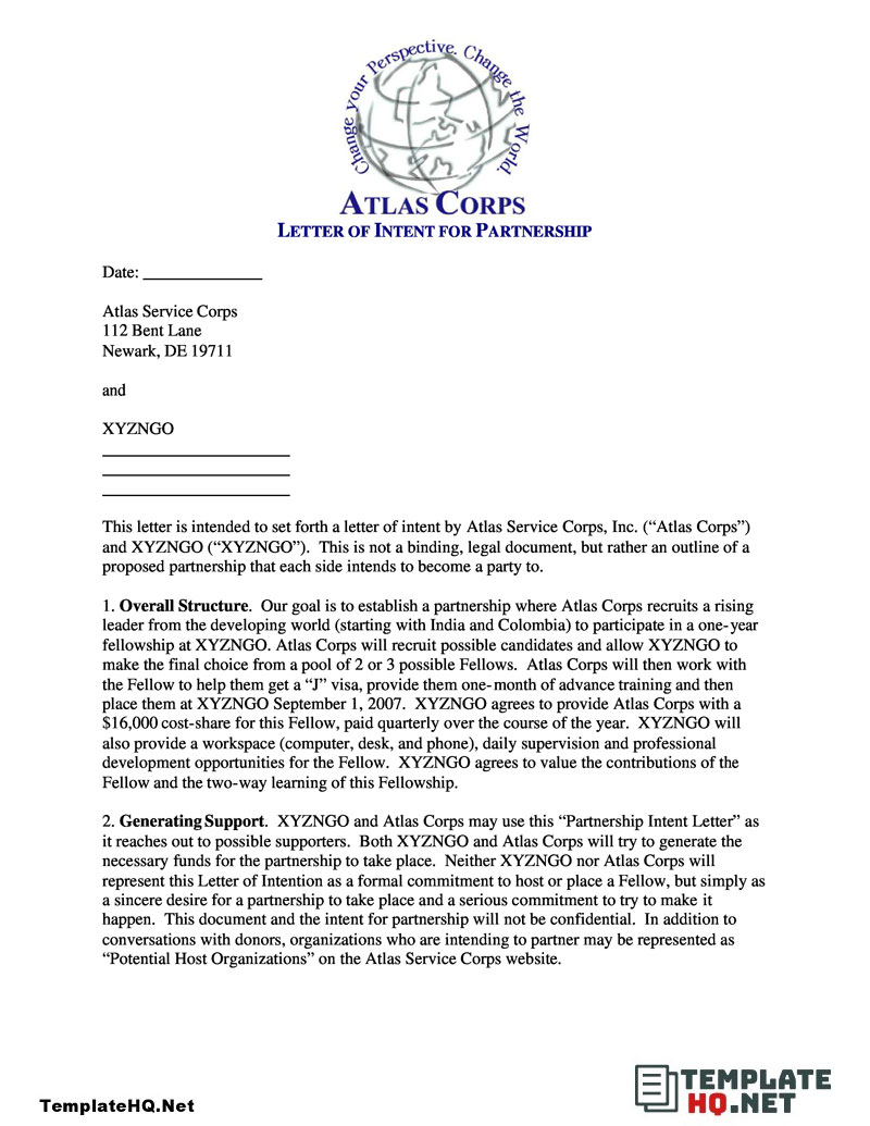Sample Letter of Intent for Partnership Sample Letter of Intent for Partnership