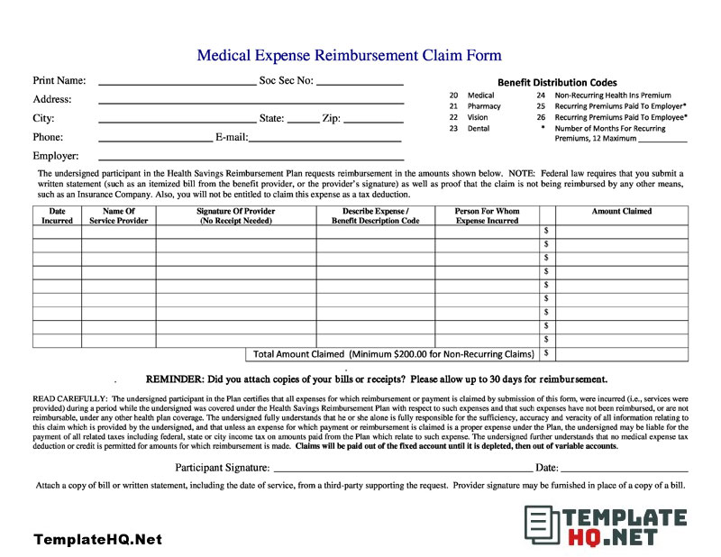 Sample Medical Expense Reimbursement Form Sample Medical Expense Reimbursement Form