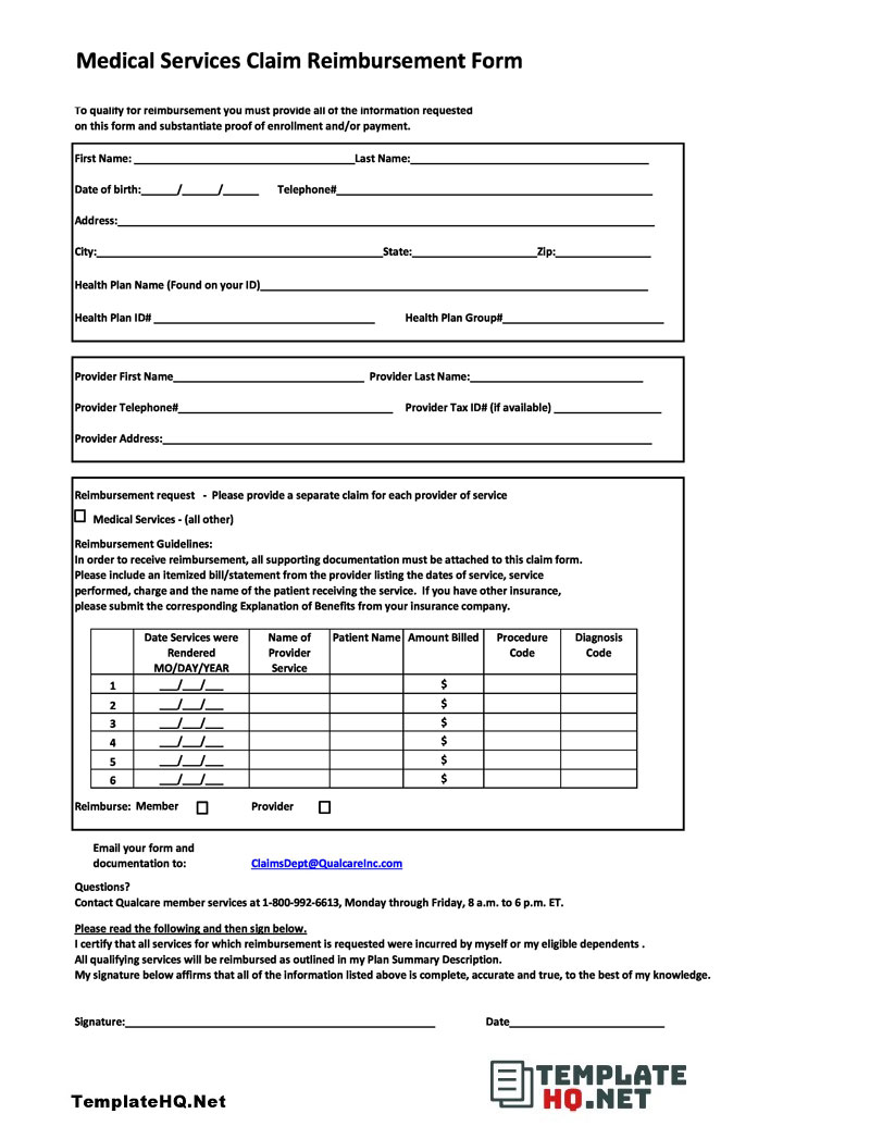 Sample Medical Services Claim Reimbursement Form Sample Medical Services Claim Reimbursement Form