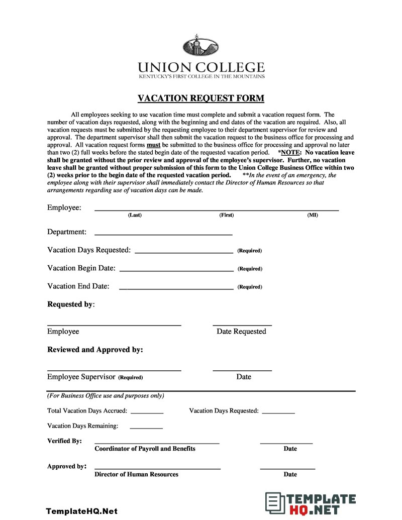 Sample Vacation Request Form Sample Vacation Request Form