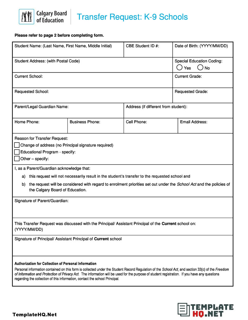 School Transfer Request Form School Transfer Request Form