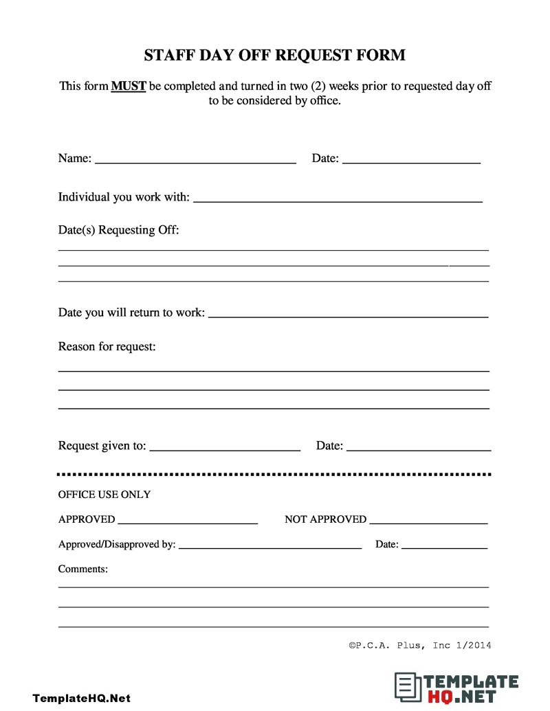 Staff Day Off Request Form
