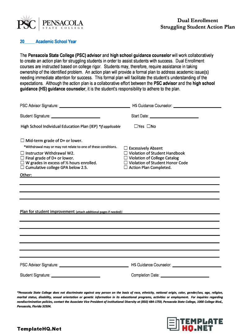 Student Action Plan Form in PDF