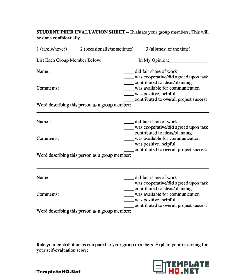 Student Group Evaluation Form