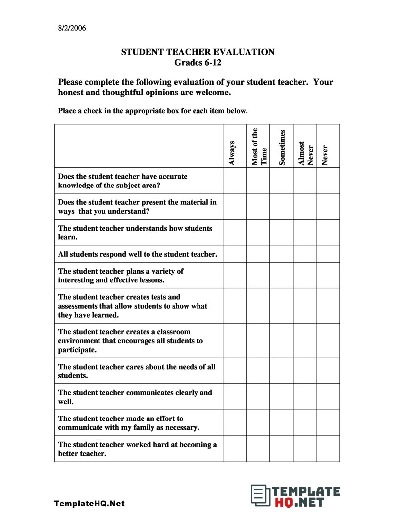 Student Teacher Assessment Student Teacher Assessment