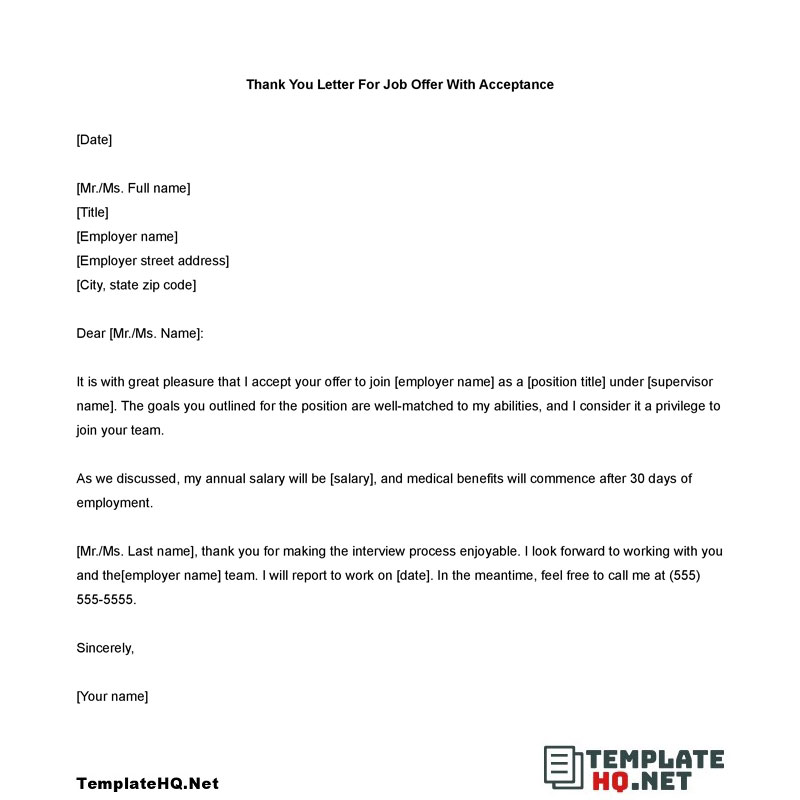 Thank You Letter After Job Acceptance from www.templatehq.net