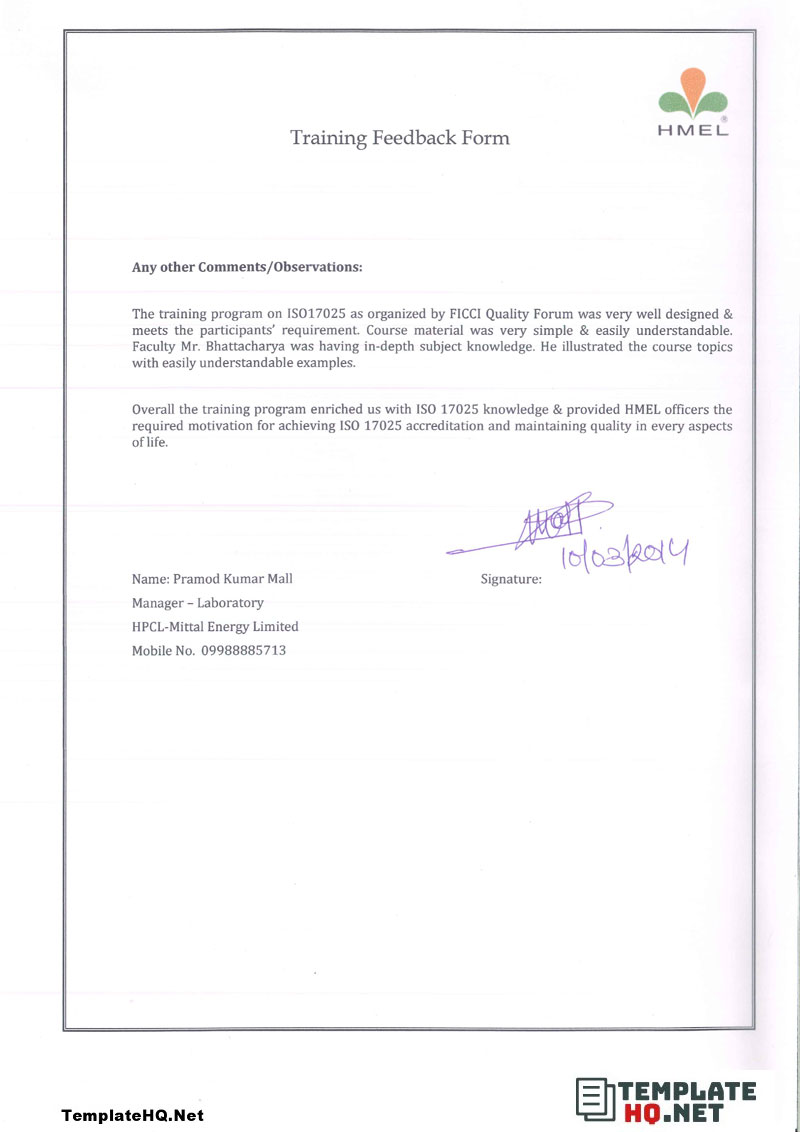 Training Feedback Application Training Feedback Application