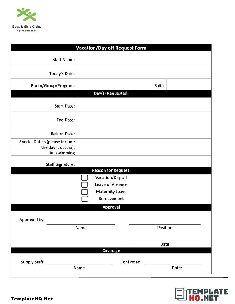 Vacation Day Off Request Form