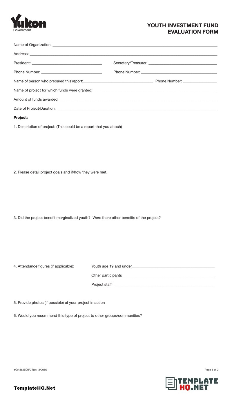Youth Group Evaluation Form