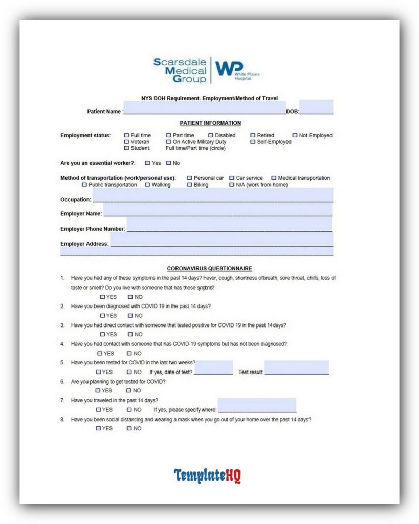 Covid 19 Medical Questionnaire Form Covid 19 Medical Questionnaire Form