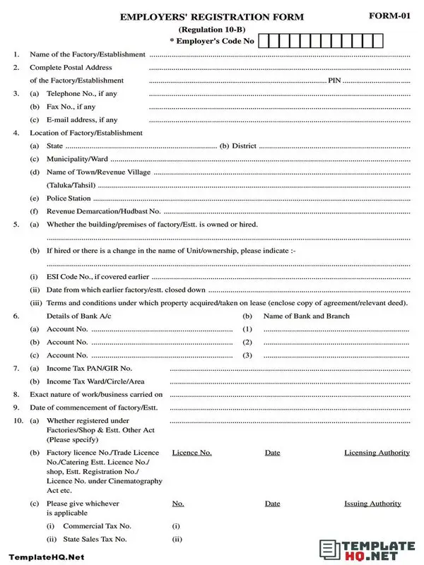 Employer Sample Registration Form Format Employer Sample Registration Form Format