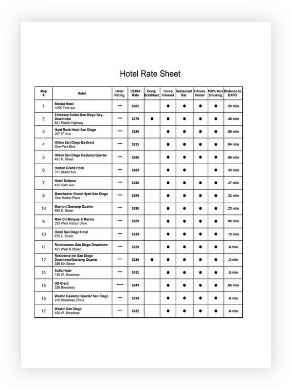 Hotel Rate Sheet Template