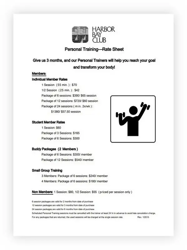 Personal Training Rate Sheet Template