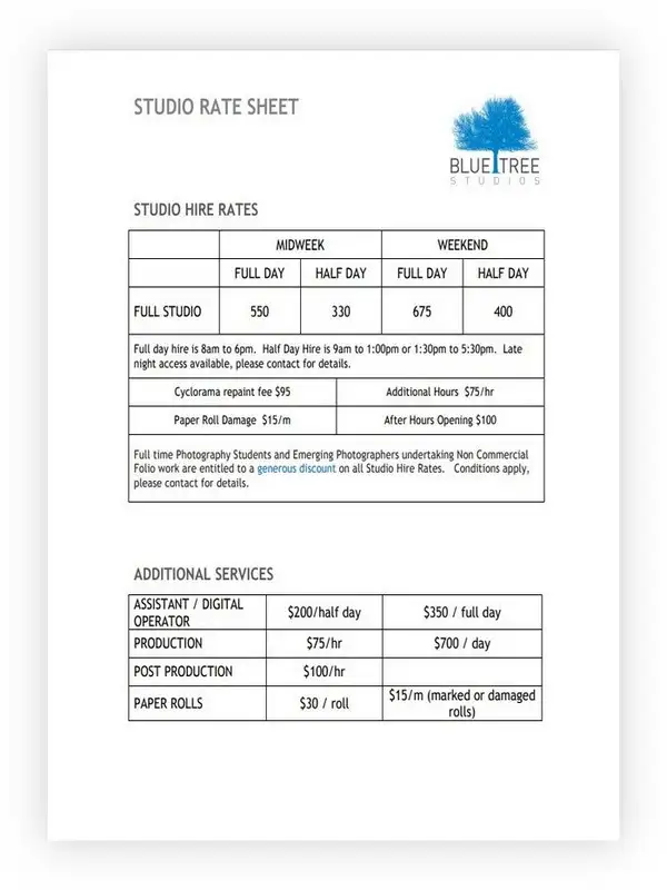 Studio Rate Sheet Template