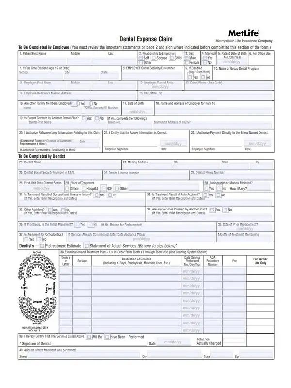 MetLife Dental Claim Form MetLife Dental Claim Form