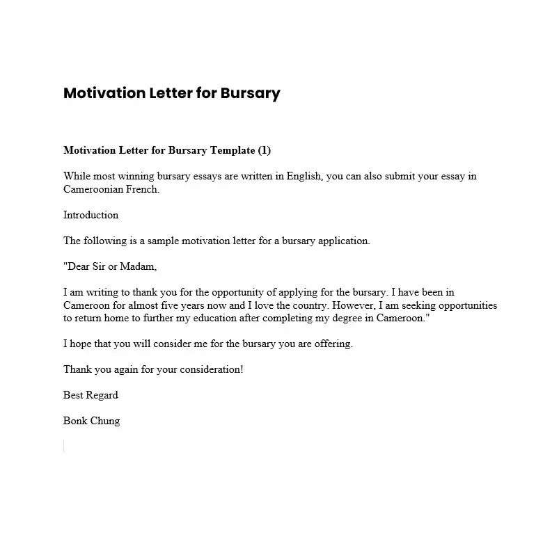 Motivation Letter for Bursary 01