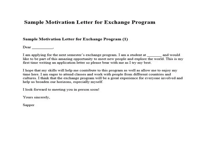 Motivation Letter for Exchange Program 01 Motivation Letter for Exchange Program 01