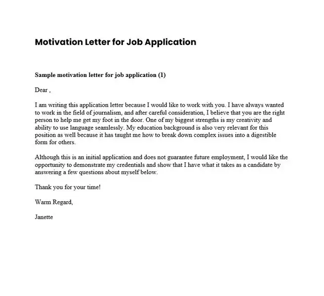 Motivation Letter for Job Application 01 Motivation Letter for Job Application 01