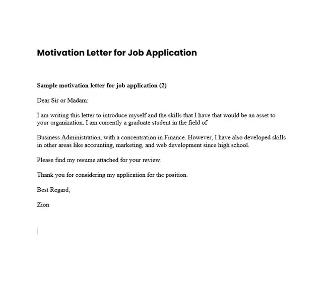 Motivation Letter for Job Application 02