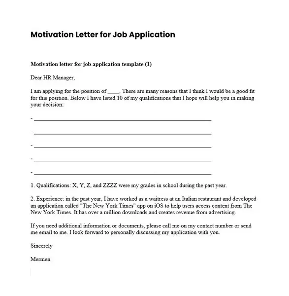 Motivation Letter for Job Application 04