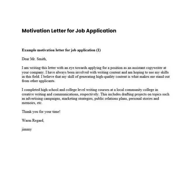 Motivation Letter for Job Application 05