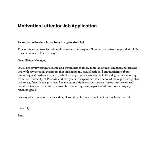 Motivation Letter for Job Application 06