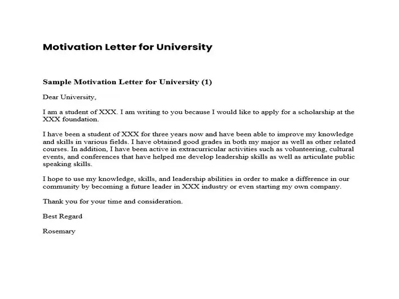 Motivation Letter for University 01 Motivation Letter for University 01