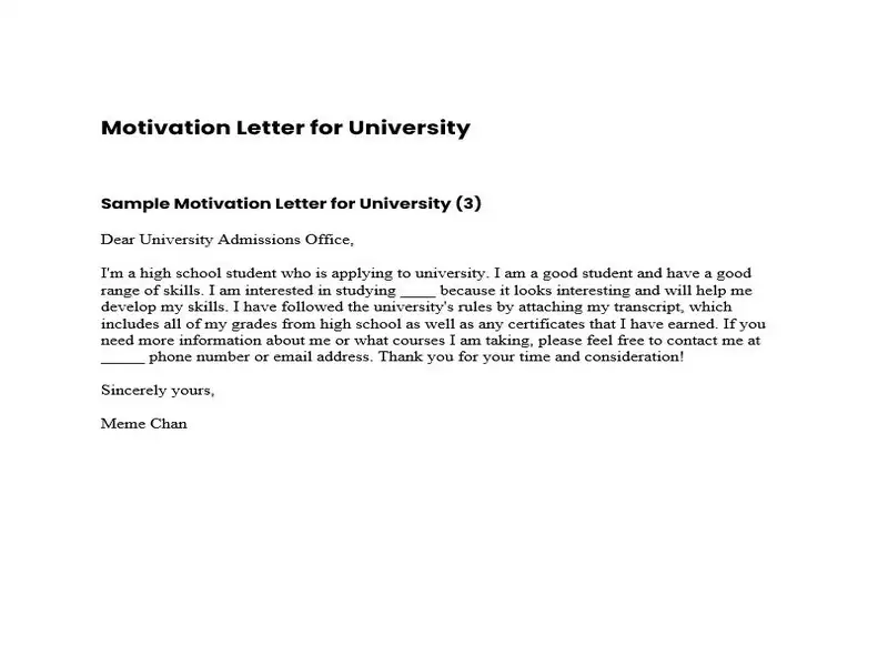 Motivation Letter for University 03 Motivation Letter for University 03