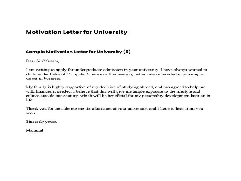 Motivation Letter for University 05 Motivation Letter for University 05