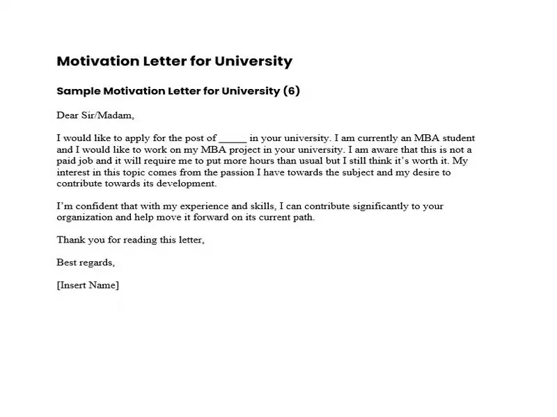 Motivation Letter for University 06 Motivation Letter for University 06