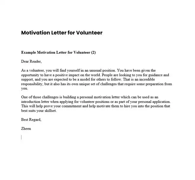 Motivation Letter for Volunteer 02