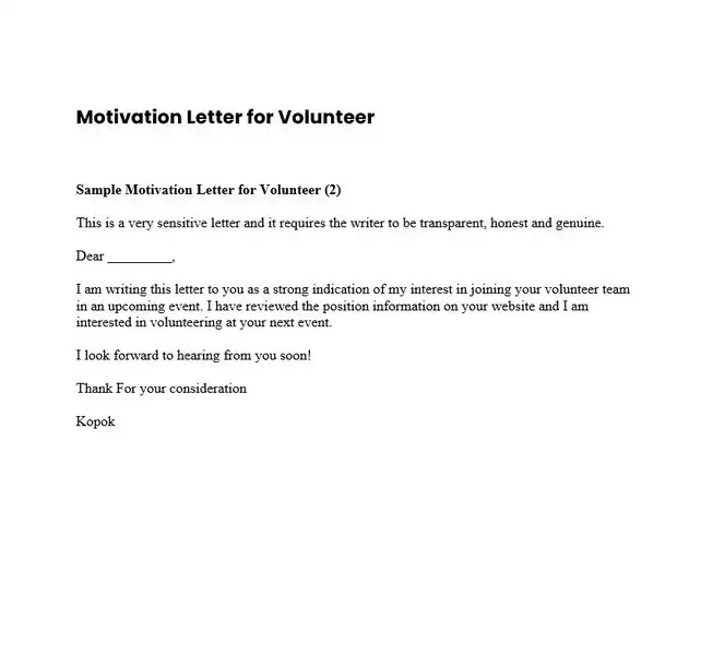 Motivation Letter for Volunteer 06 Motivation Letter for Volunteer 06