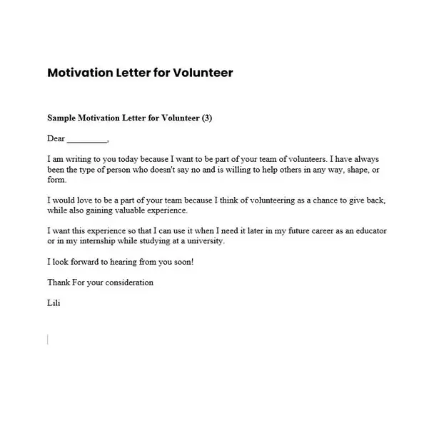 Motivation Letter for Volunteer 07 Motivation Letter for Volunteer 07