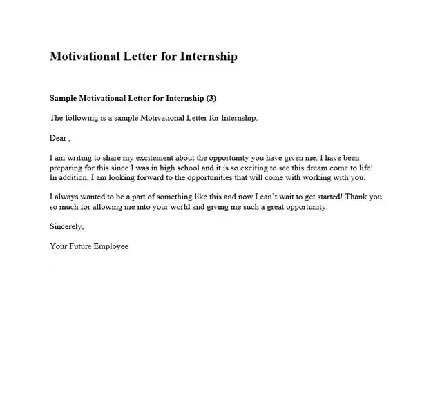 Motivational Letter for Internship 02