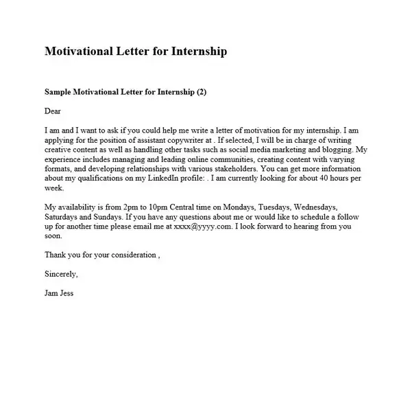Motivational Letter for Internship 03 Motivational Letter for Internship 03