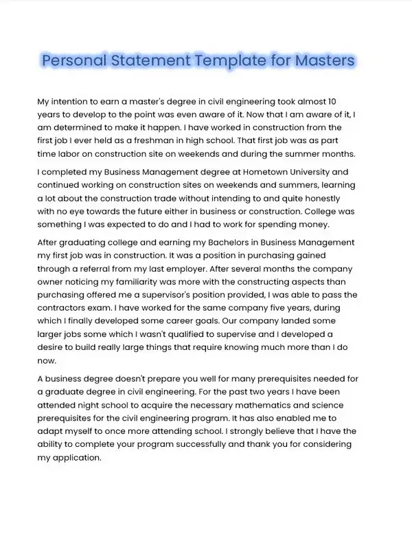 Personal Statement Template for Masters 02
