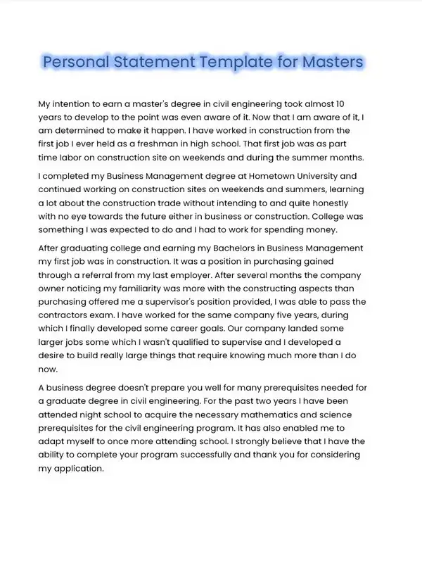 Personal Statement Template for Masters 02 Personal Statement Template for Masters 02