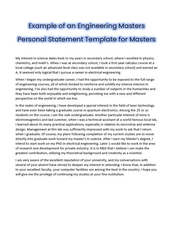 Personal Statement Template for Masters 03 Personal Statement Template for Masters 03