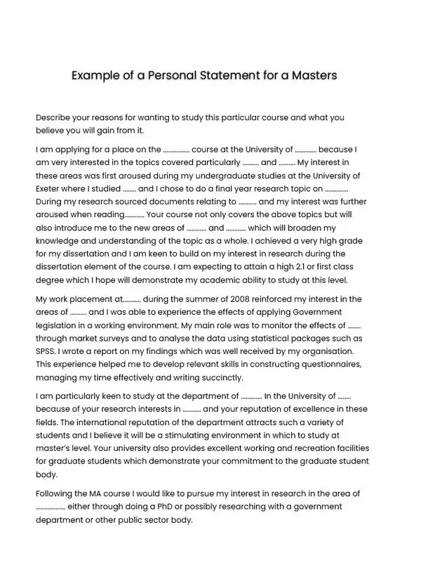 Personal Statement Template for Masters 05 Personal Statement Template for Masters 05