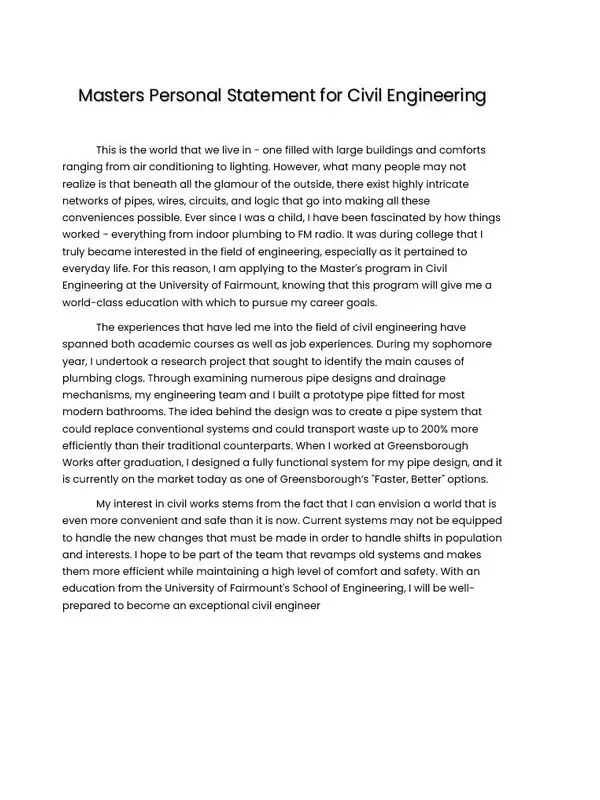 Personal Statement Template for Masters 07 Personal Statement Template for Masters 07